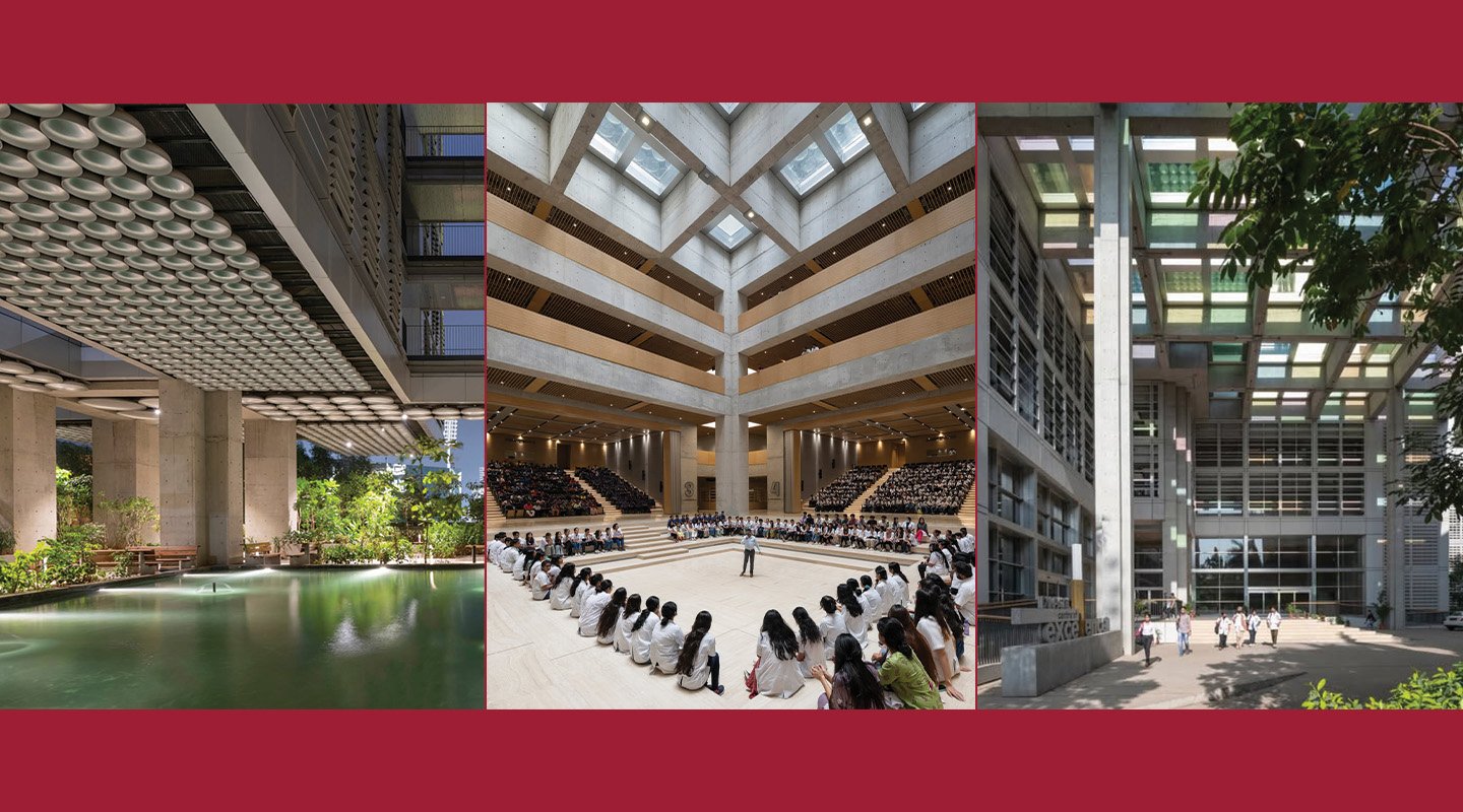 DY Patil University campus architecture — atrium, courtyard and academic block